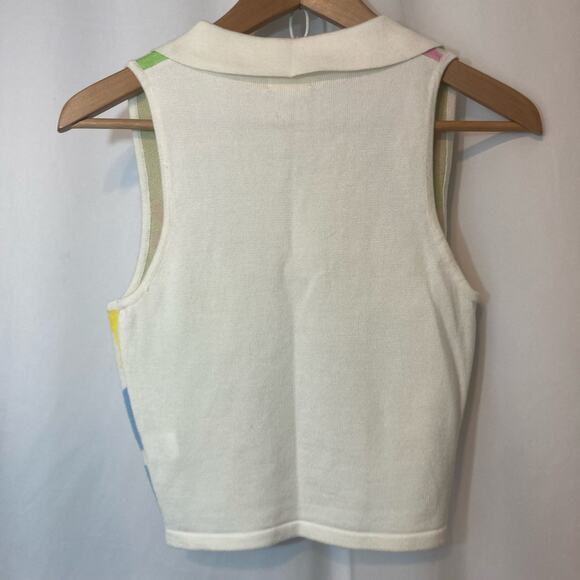 debut Retro Colorful Flowers Floral Knit Crop V-Neck Collar Sweater Vest Top - Picture 8 of 8